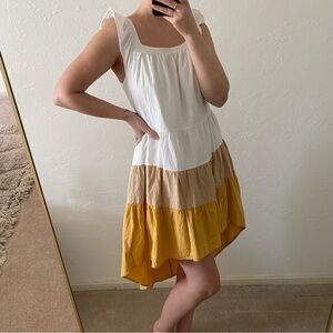 Tiered Sleeveless Summer Dress - White, Tan, Mustard